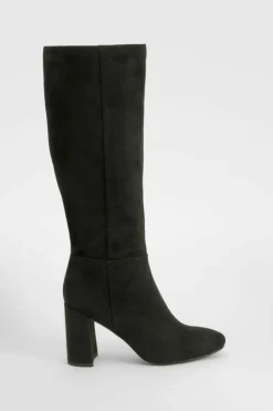 Heels|Over The Knee Boots*boohoo Panel Detail Heeled Block Heeled Knee High Boots black