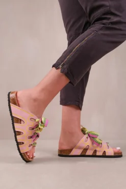 Sandals*Where's That From Paradox' Strappy Flat Sandals With Printed Ribbon Detailing Pink