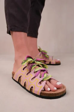 Sandals*Where's That From Paradox' Strappy Flat Sandals With Printed Ribbon Detailing Pink
