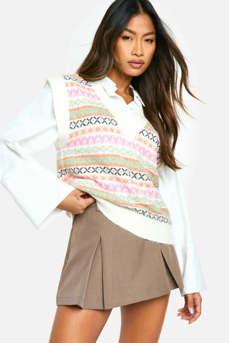 Jumpers*boohoo Pastel Fairisle Boxy Fit Knitted Tank multi