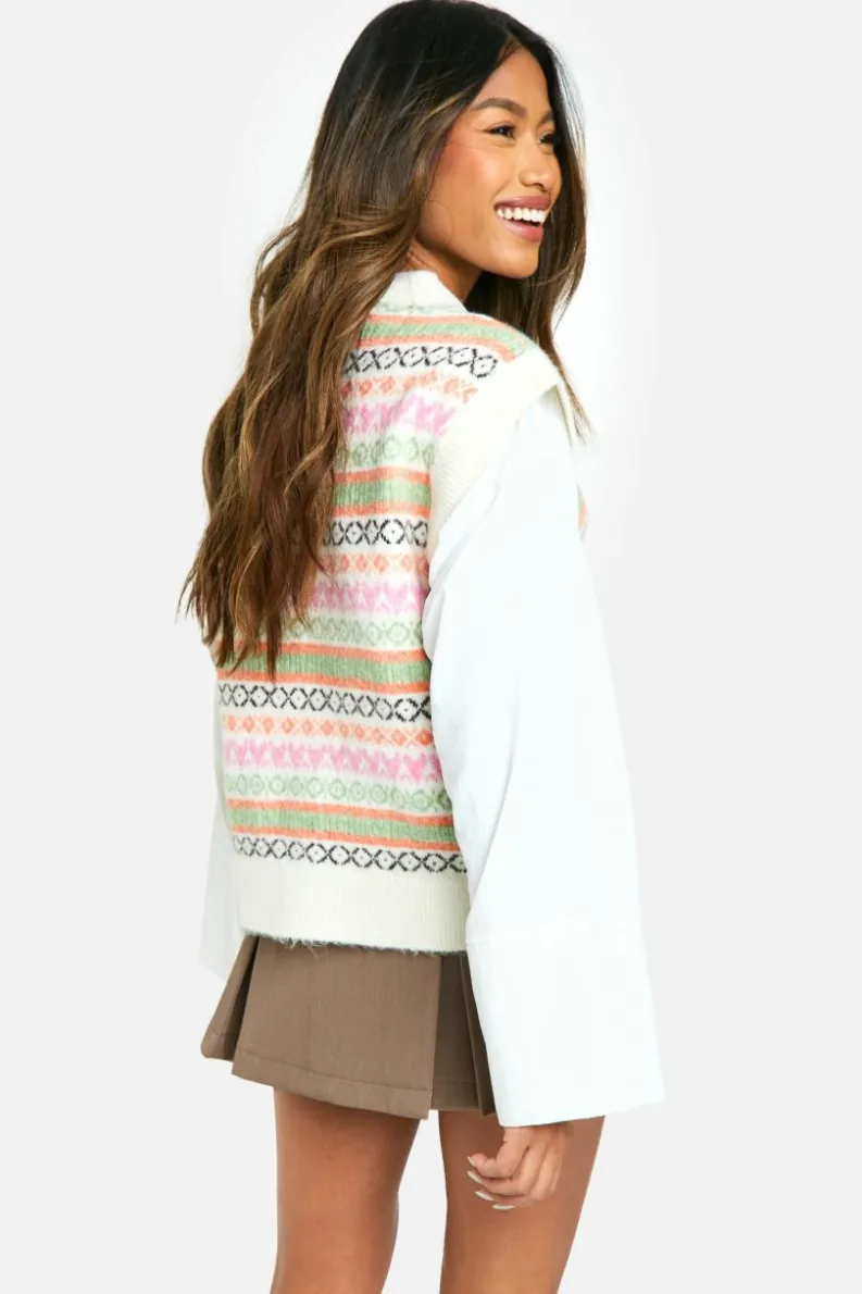 Jumpers*boohoo Pastel Fairisle Boxy Fit Knitted Tank multi