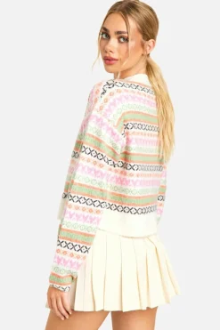 Cardigans*boohoo Pastel Fairisle Boxy Fit Knitted Cardigan multi