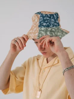 Hats & Gloves|Hats & Gloves*SVNX Patchwork Paisley Print Bucket Hat Olive