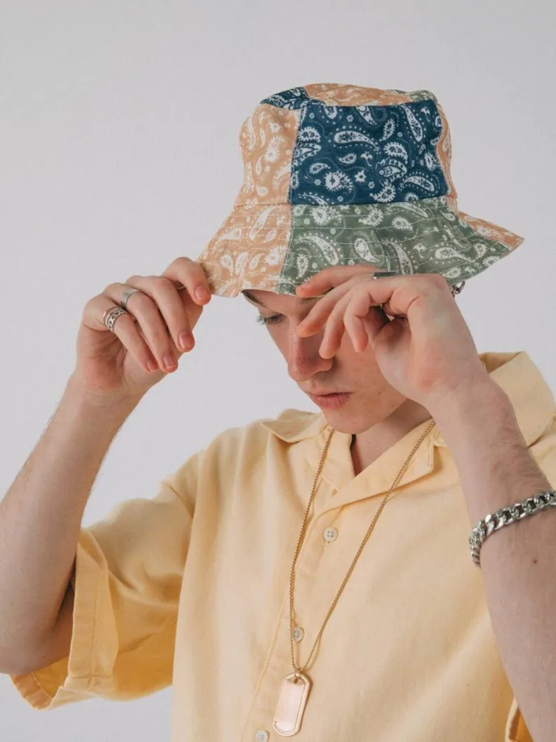 Hats & Gloves|Hats & Gloves*SVNX Patchwork Paisley Print Bucket Hat Olive