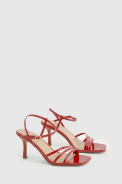 Heels*boohoo Patent Asymmetric Strappy Square Toe Heels red