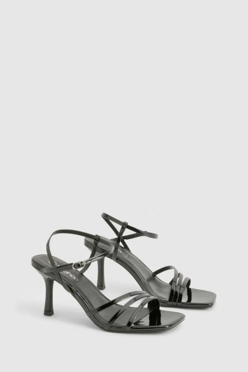 Heels*boohoo Patent Asymmetric Strappy Square Toe Heels black