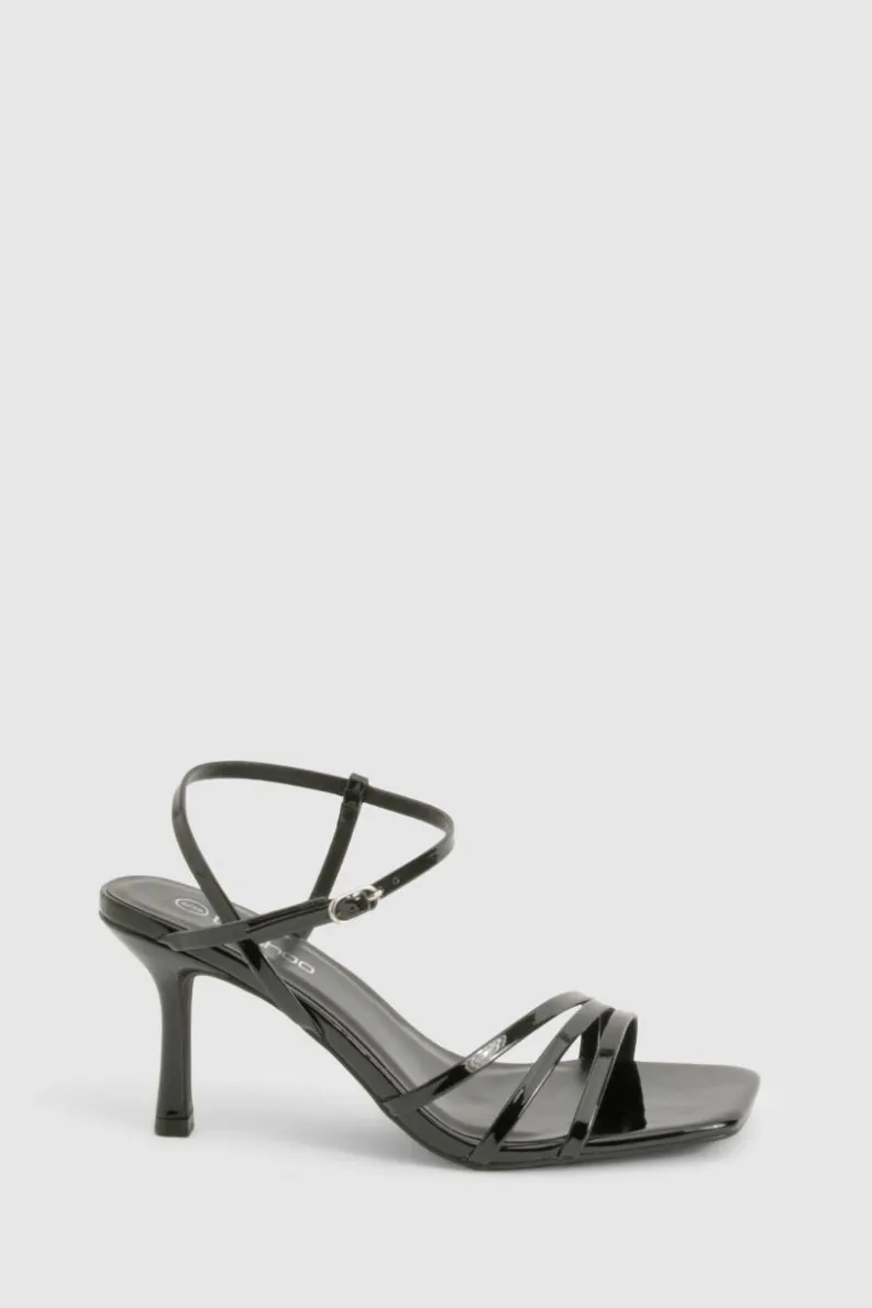 Heels*boohoo Patent Asymmetric Strappy Square Toe Heels black