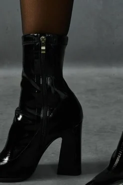 Heeled Boots|Ankle Boots*MissPap Patent Block High Heel Ankle Boots black