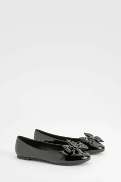 Ballet Flats|Flats*boohoo Patent Bow Round Toe Ballerina black