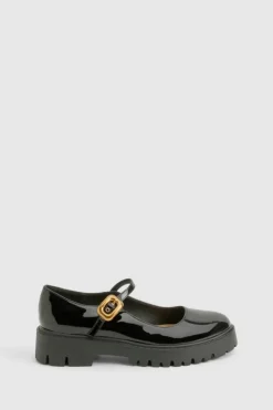 Ballet Flats|Flats*boohoo Patent Chunky Hardware Detail Mary Janes black