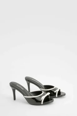Sandals|Heels*boohoo Patent Contrast Bow Heeled Mules black