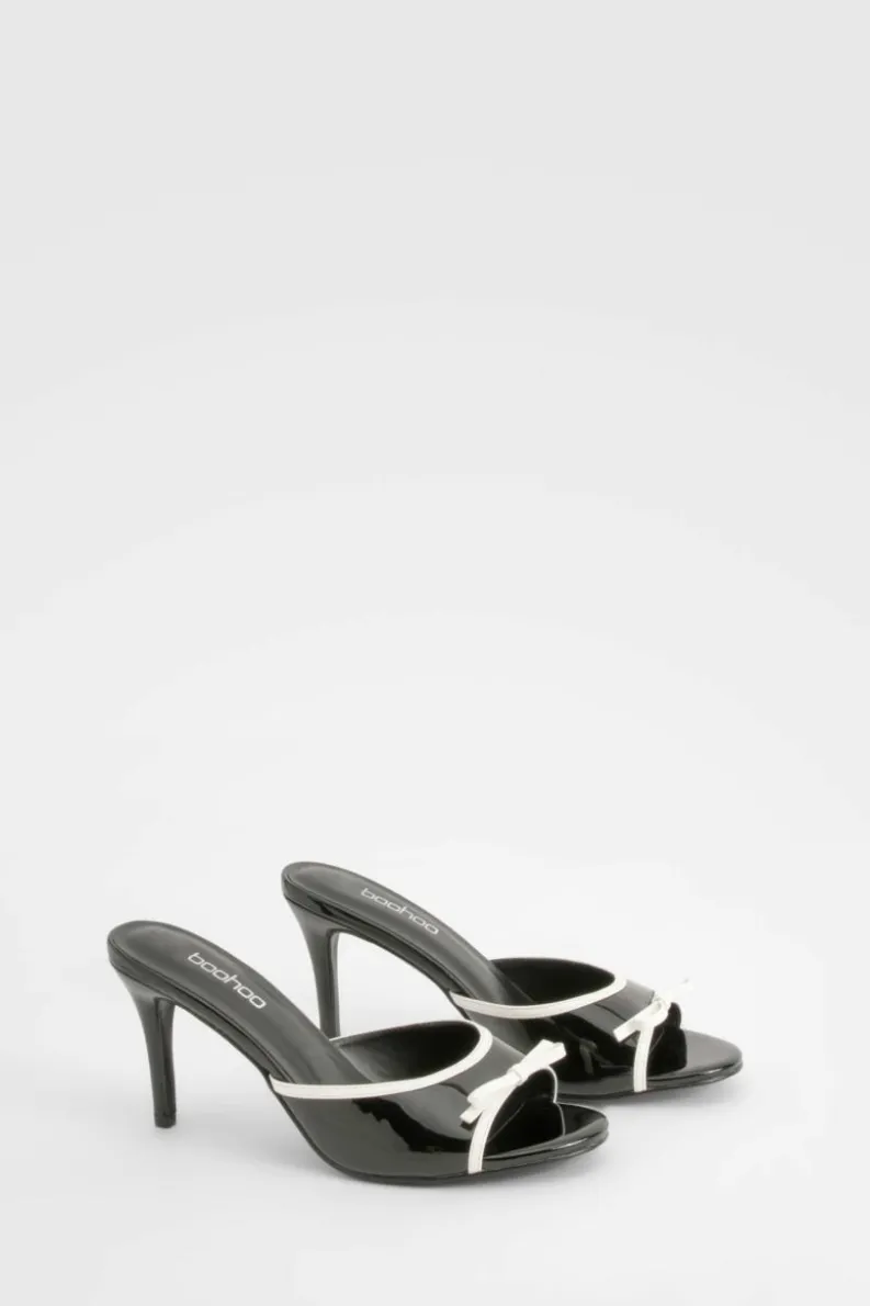Sandals|Heels*boohoo Patent Contrast Bow Heeled Mules black