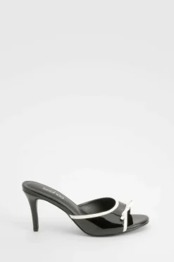 Sandals|Heels*boohoo Patent Contrast Bow Heeled Mules black