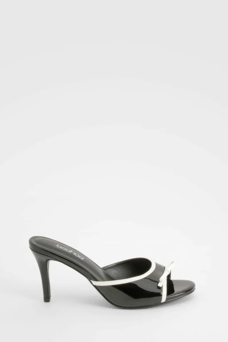 Sandals|Heels*boohoo Patent Contrast Bow Heeled Mules black