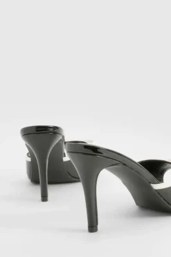 Sandals|Heels*boohoo Patent Contrast Bow Heeled Mules black