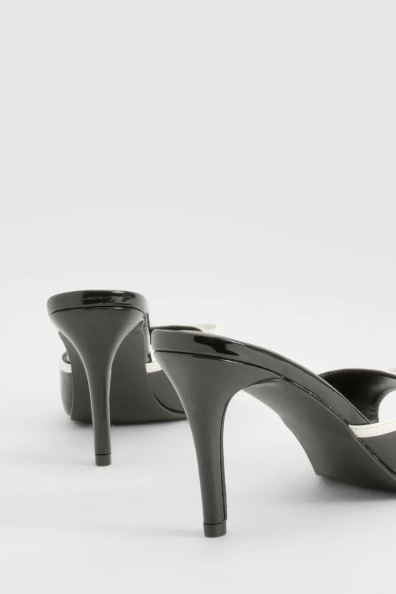 Sandals|Heels*boohoo Patent Contrast Bow Heeled Mules black
