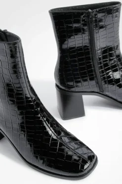 Heels|Heeled Boots*boohoo Patent Croc Block Heel Ankle Boots black