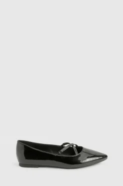 Ballet Flats|Flats*boohoo Patent Crossover Pointed Ballet Flats black