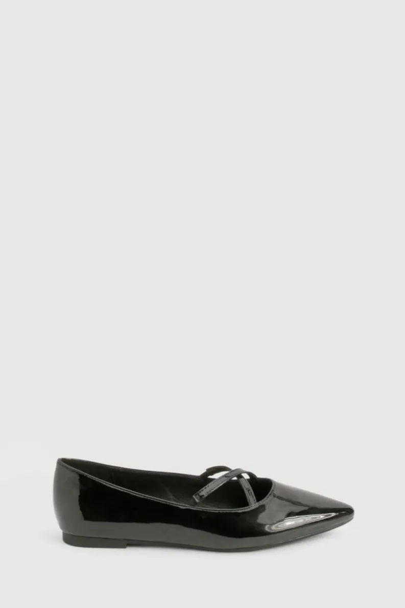 Ballet Flats|Flats*boohoo Patent Crossover Pointed Ballet Flats black