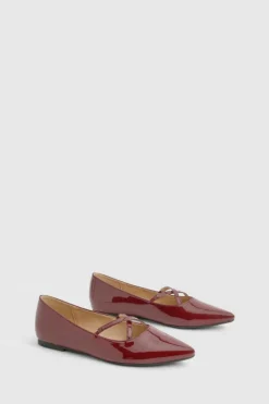 Ballet Flats|Flats*boohoo Patent Crossover Pointed Ballet Flats cherry