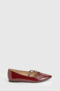 Ballet Flats|Flats*boohoo Patent Crossover Pointed Ballet Flats cherry