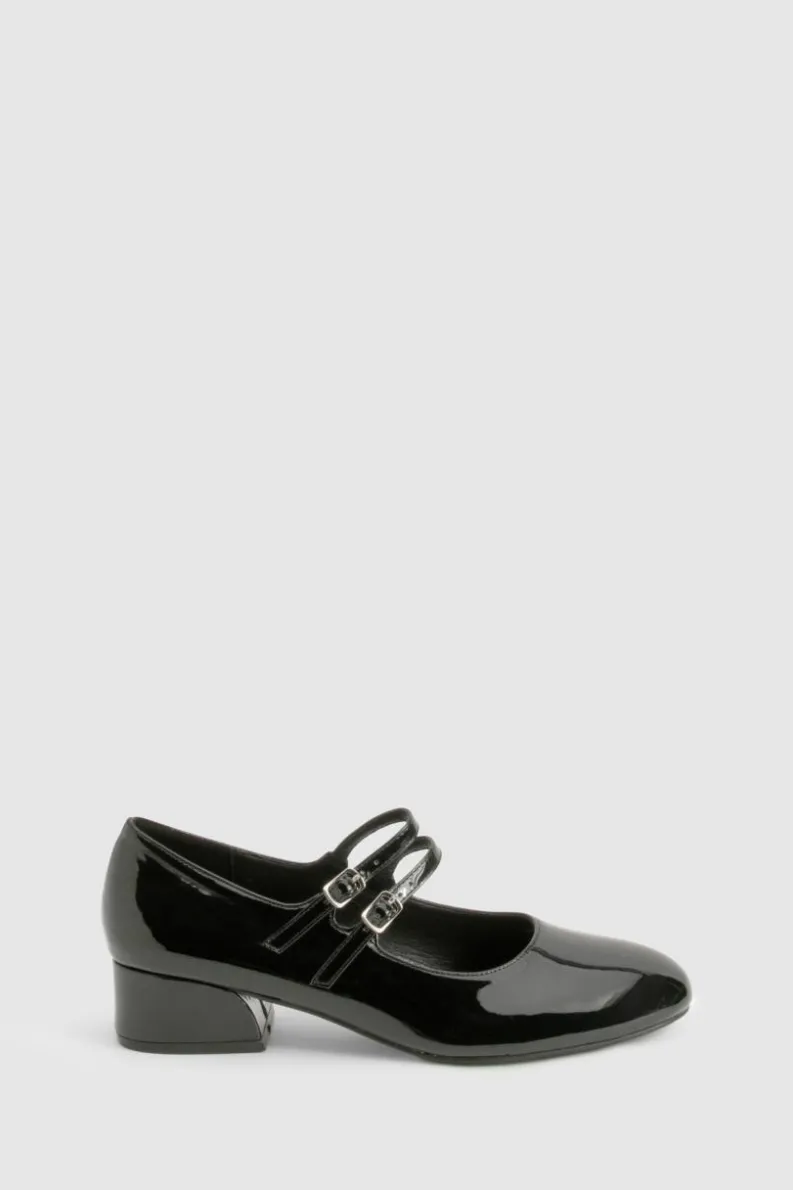 Ballet Flats|Flats*boohoo Patent Double Strap Mary Jane Ballets black