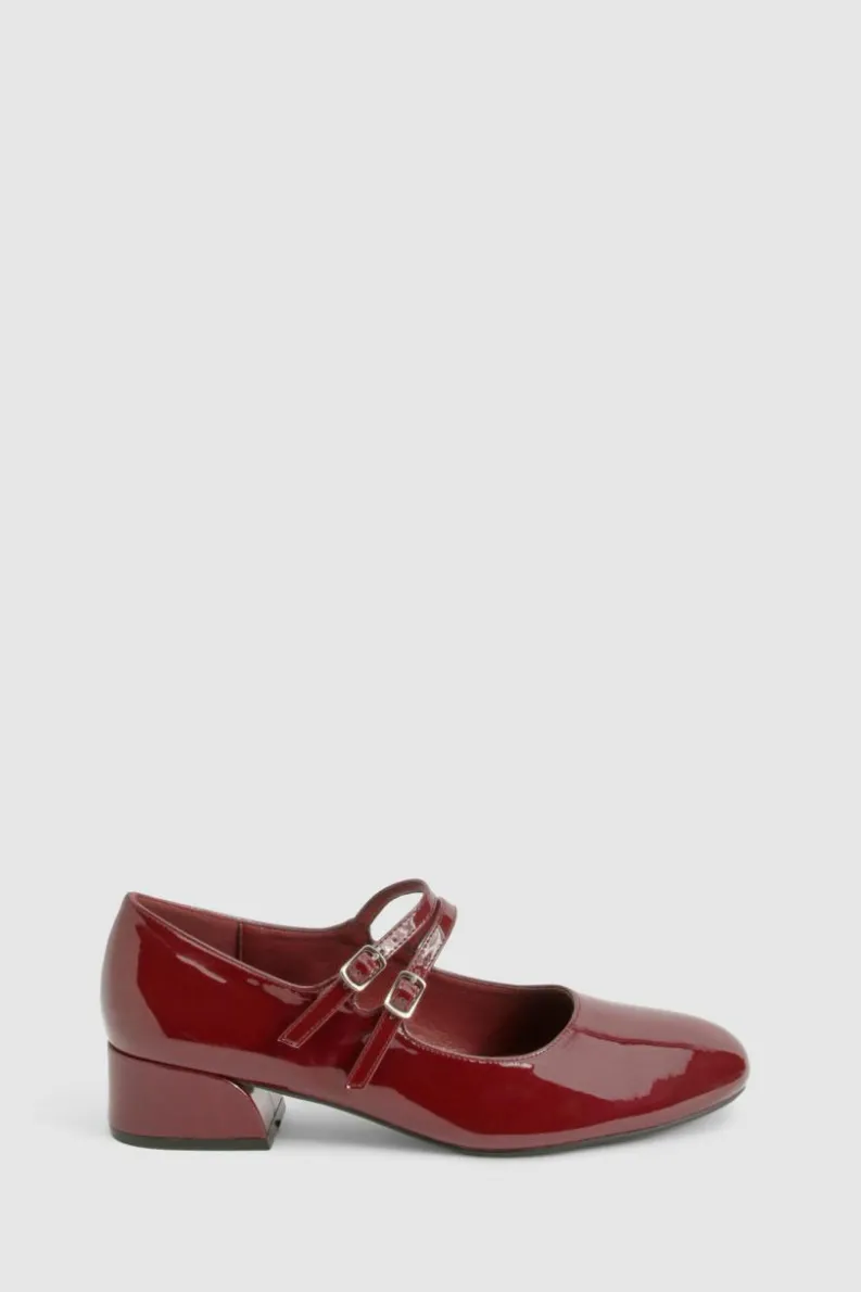 Ballet Flats|Flats*boohoo Patent Double Strap Mary Jane Ballets burgundy