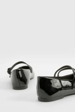Ballet Flats|Flats*boohoo Patent Double Strap Mary Janes black