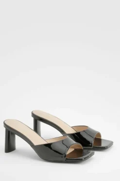 Sandals|Heels*boohoo Patent Flat Heel Square Toe Heeled Mules black