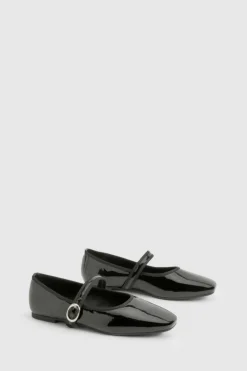 Ballet Flats|Flats*boohoo Patent Mary Jane Ballet Flats black