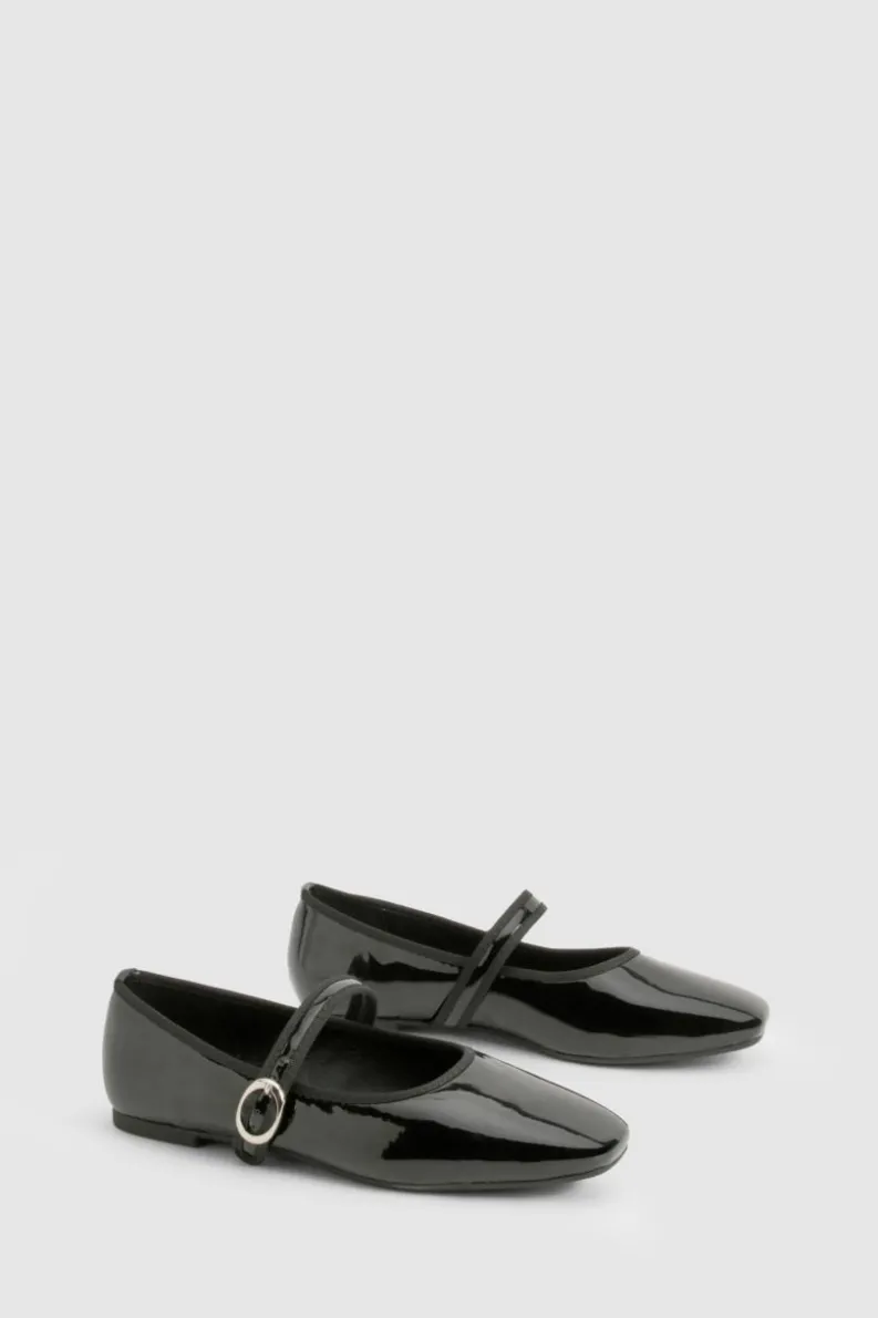 Ballet Flats|Flats*boohoo Patent Mary Jane Ballet Flats black