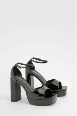 Heels*boohoo Patent Open Toe Platform Heels black