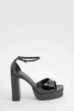 Heels*boohoo Patent Open Toe Platform Heels black