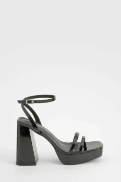 Heels*boohoo Patent Platform Strappy Heels black