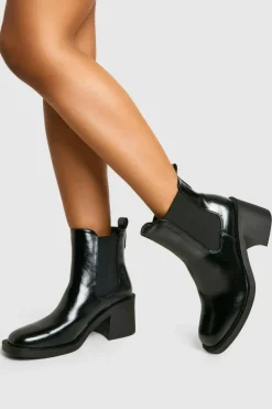 All Boots|Boots*boohoo Patent Textured Heeled Chelsea Boots black