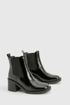 All Boots|Boots*boohoo Patent Textured Heeled Chelsea Boots black