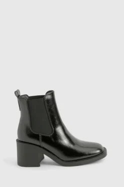 All Boots|Boots*boohoo Patent Textured Heeled Chelsea Boots black