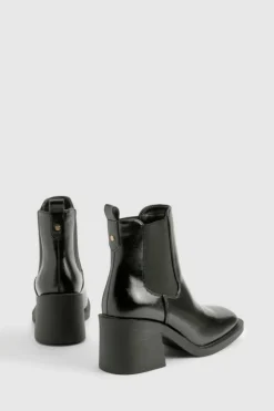 All Boots|Boots*boohoo Patent Textured Heeled Chelsea Boots black