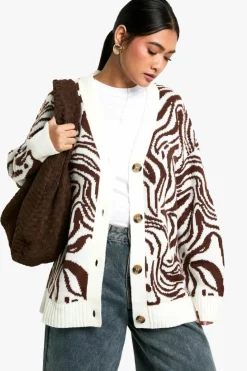 Cardigans*boohoo Pattern Detail Oversized Cardigan chocolate
