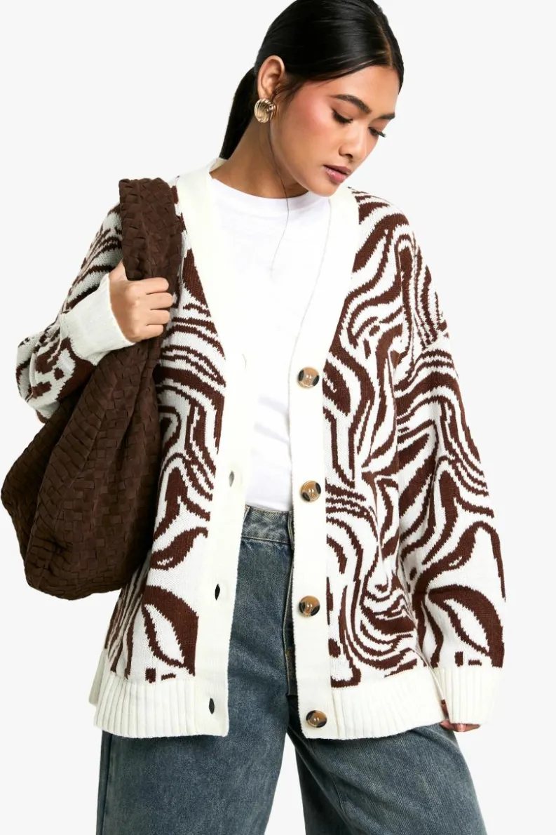 Cardigans*boohoo Pattern Detail Oversized Cardigan chocolate
