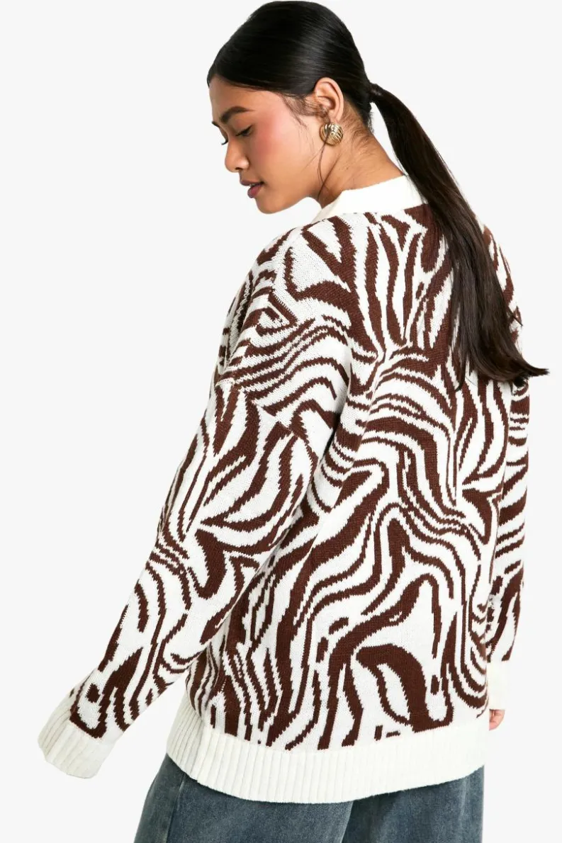 Cardigans*boohoo Pattern Detail Oversized Cardigan chocolate
