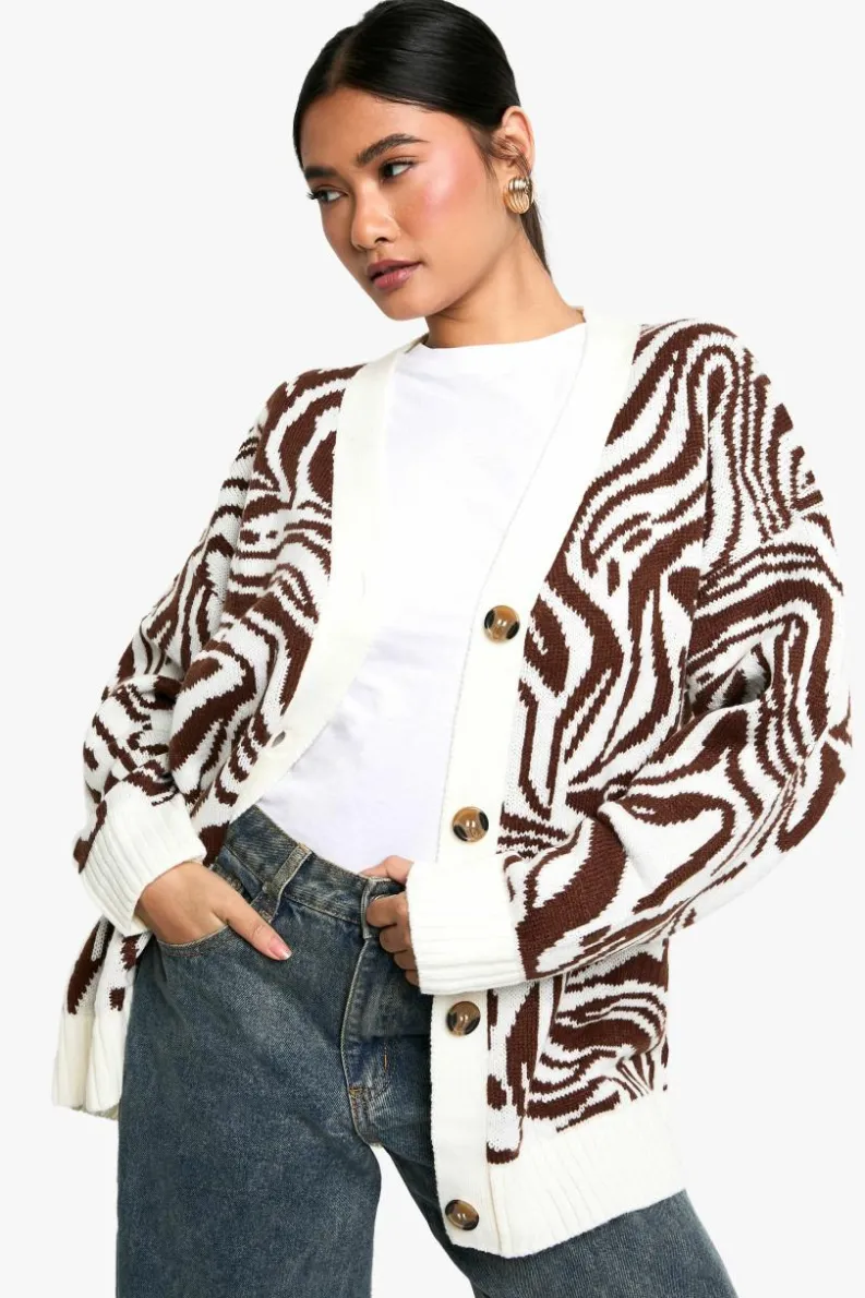 Cardigans*boohoo Pattern Detail Oversized Cardigan chocolate