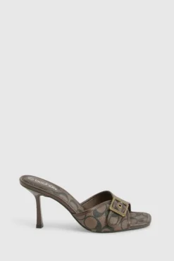 Heels*boohoo Patterned Square Toe Buckle Mule brown
