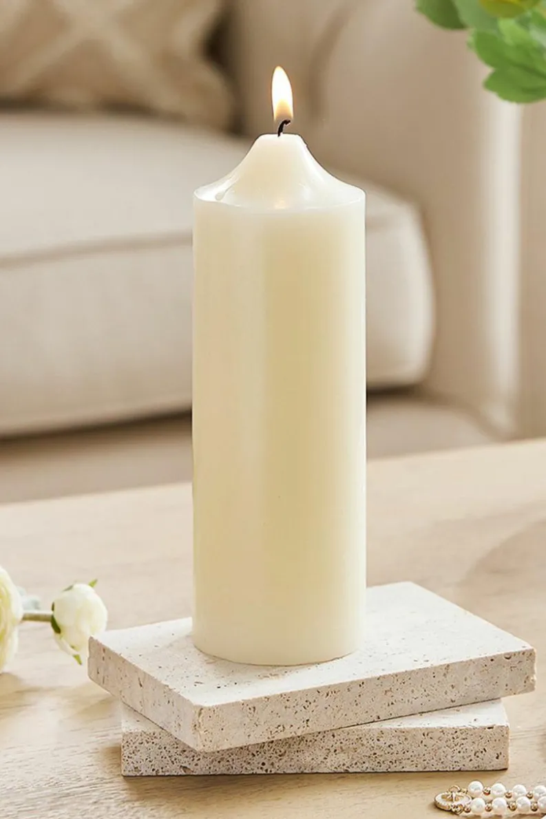 Candles & Diffusers|Candles*Living and Home 2Pcs Unscented Cylindrical Candles with Conical Heads White