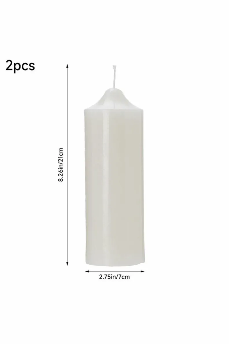 Candles & Diffusers|Candles*Living and Home 2Pcs Unscented Cylindrical Candles with Conical Heads White