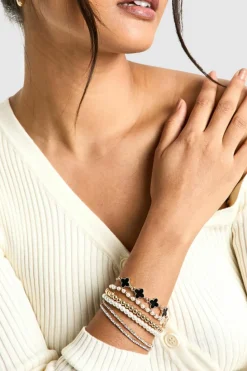 Bracelets*boohoo Pearl and Enamel Layered Bracelet 6 Pack gold