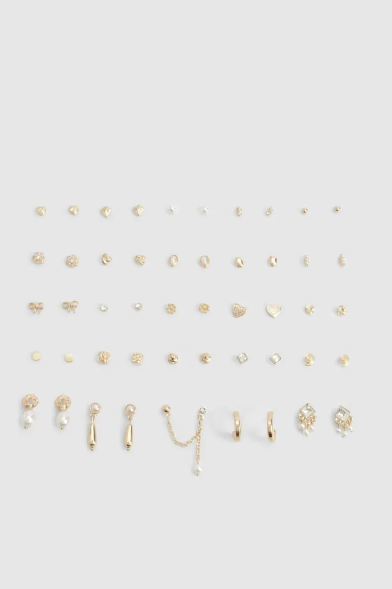 Earrings*boohoo Pearl and Stud Earrings 25 Pack gold