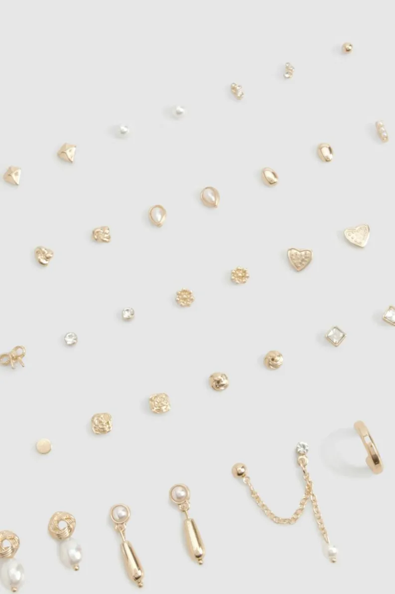 Earrings*boohoo Pearl and Stud Earrings 25 Pack gold