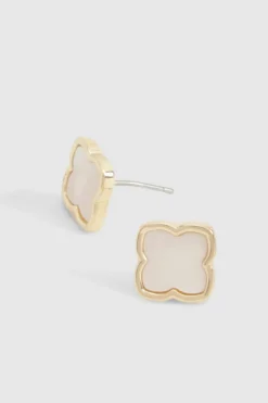 Earrings*boohoo Clover Stud Earrings pearl