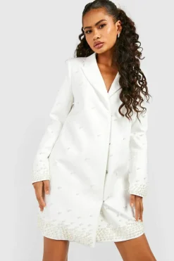 Blazer Dresses*boohoo Pearl Detail Blazer Dress white